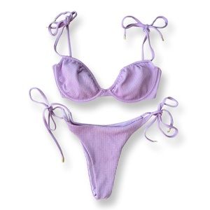 Monday Swimwear Moon Crinkle Bikini Top & Bottom, sz L